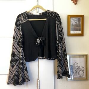 Mustard Seed Boho Long Sleeved Cropped Blouse